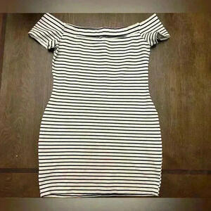 G by Guess - Marlene Off Shoulder Cutout Stripped Dress Size M
